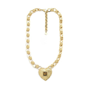 The Sisters Dubai Tiger Eye Heart Pendant Chunky  Link Chain Necklace