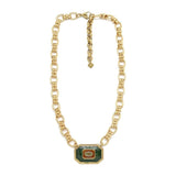 The Sisters Dubai Green Evil Eye Octagon Pendant Chunky Link Chain Necklace