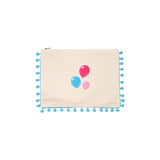 Mellow Embroidered Balloons Canvas Pouch with Blue Pom Poms