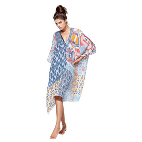 Golden Sun Blue Love Patch Print Kaftan