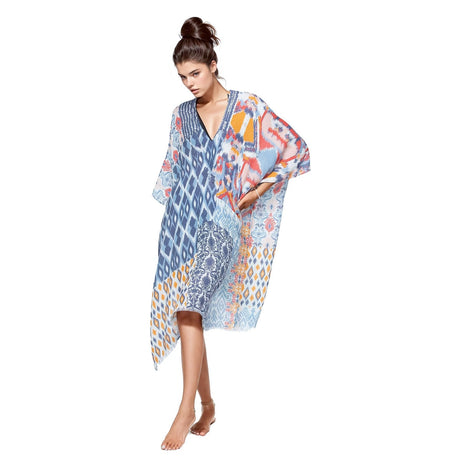 Golden Sun Blue Love Patch Print Kaftan