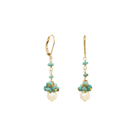 Rachel Reinhardt Turquoise and Pearl Cluster Earrings