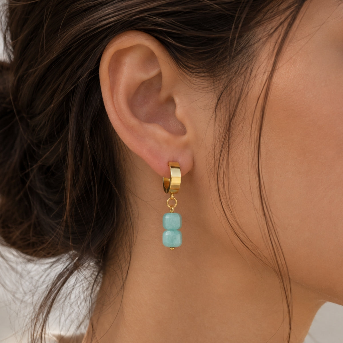 Amazonite Square Huggie Hoop Earrings