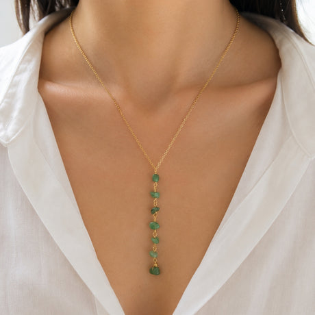 Green Jade Chip Lariat Necklace
