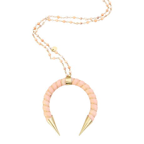 Lara Rose Moon with Twisted Gold Accent Long Beaded Necklace