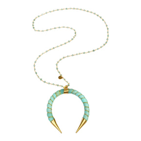 Lara Tiffany Moon Twisted Gold Accent Long Beaded Necklace