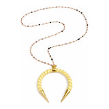 Lara Yellow Moon with Twisted Gold Accent Long Beaded Necklace