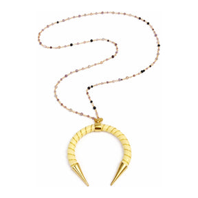 Lara Yellow Moon with Twisted Gold Accent Long Beaded Necklace