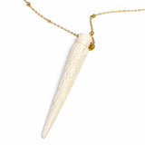 Lara Carved White Horn Pendant Necklace in Gold Beaded Chain