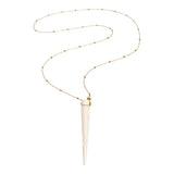 Lara Carved White Horn Pendant Necklace in Gold Beaded Chain