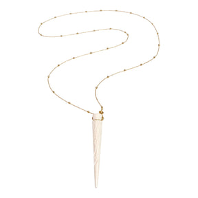 Lara Carved White Horn Pendant Necklace in Gold Beaded Chain