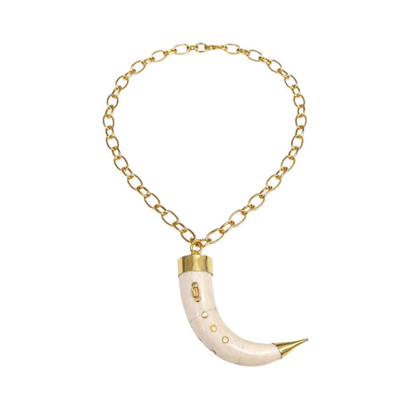 Lara Vintage Horn Pendant Oval Chain Necklace