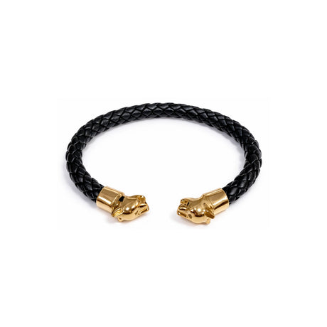 Polina Gold Panther Braided Leather Cuff Bracelet
