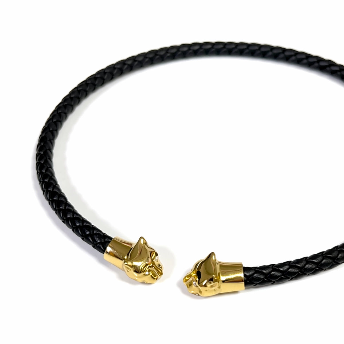 Polina Gold Panther Braided Leather Collar Necklace