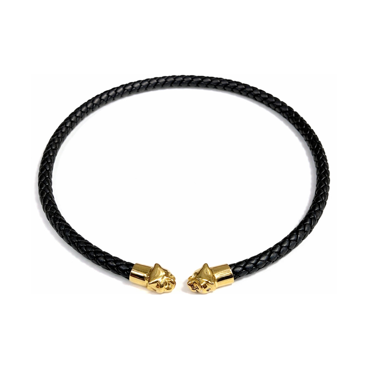 Polina Gold Panther Braided Leather Collar Necklace