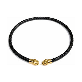 Polina Gold Panther Braided Leather Collar Necklace