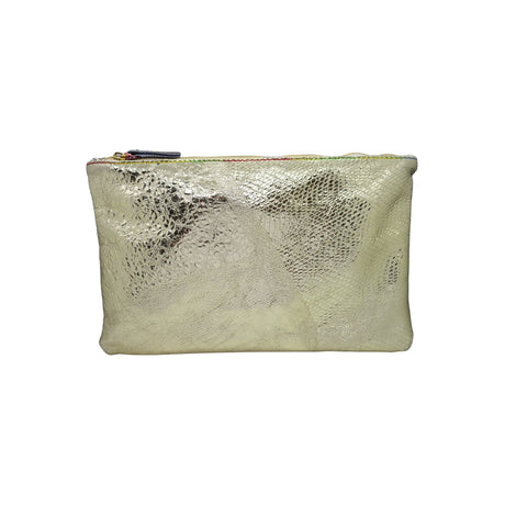 Ebarrito Gold Snakeskin and Dark Leather Clutch