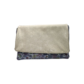 Ebarrito Floral Print Gold Metallic Leather Foldover Clutch