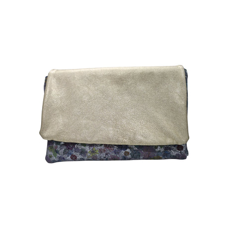 Ebarrito Floral Print Gold Metallic Leather Foldover Clutch