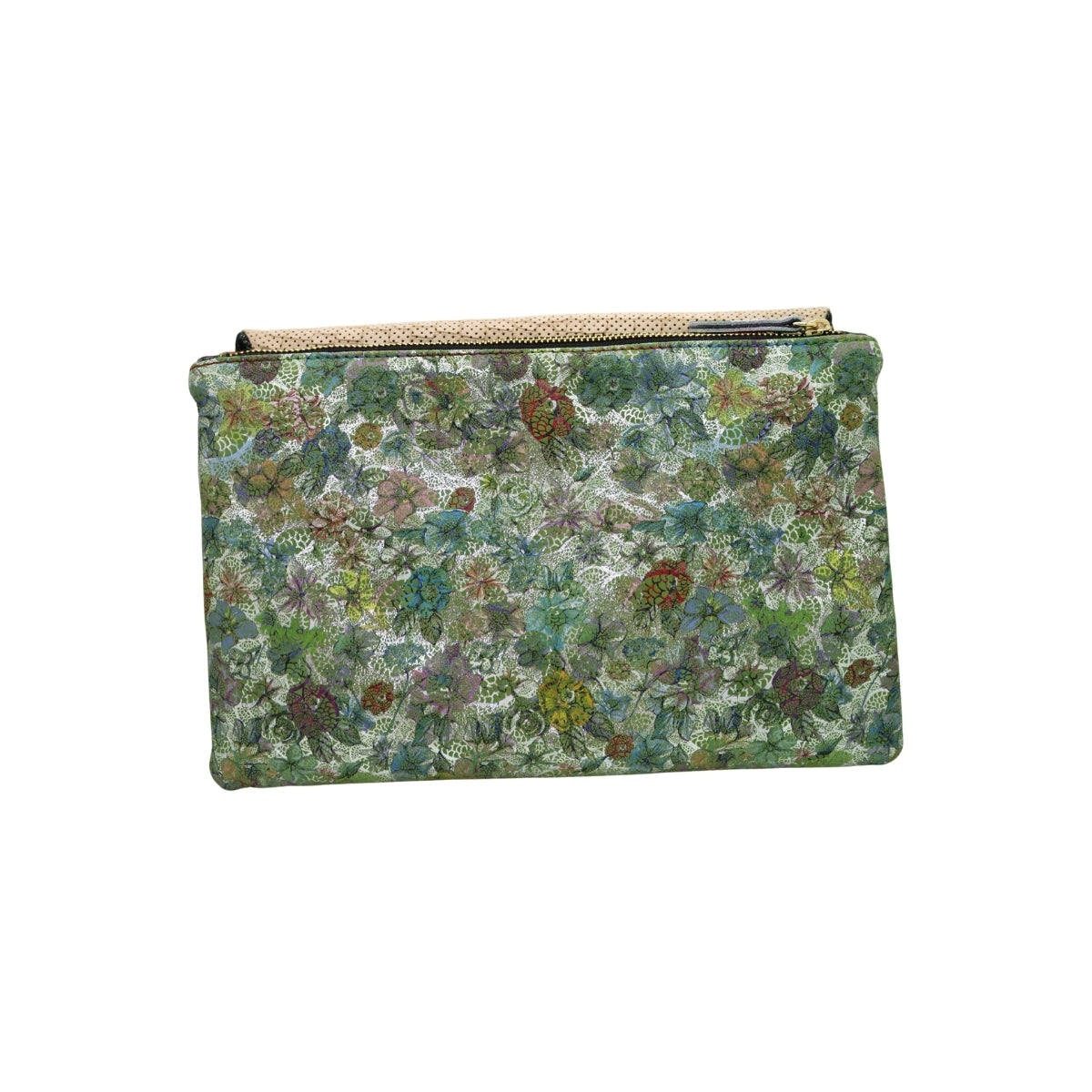 Ebarrito Floral and Snakeskin Foldover Leather Clutch