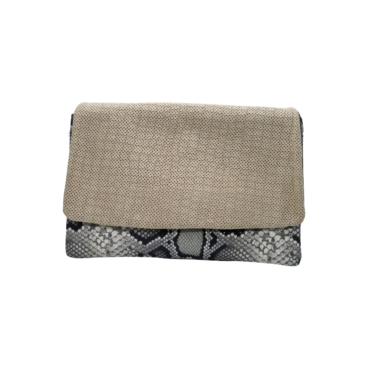 Ebarrito Floral and Snakeskin Foldover Leather Clutch