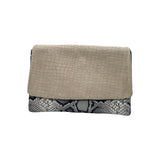 Ebarrito Floral and Snakeskin Foldover Leather Clutch