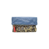 Ebarrito Snakeskin and Blue Leather Foldover Clutch