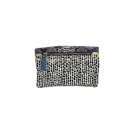 Ebarrito Bold Snakeskin and Newspaper Print Leather Clutch