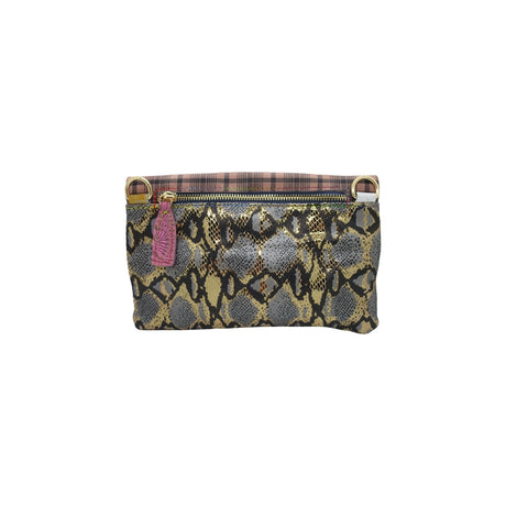 Snake Print and Plaid Leather Clutch