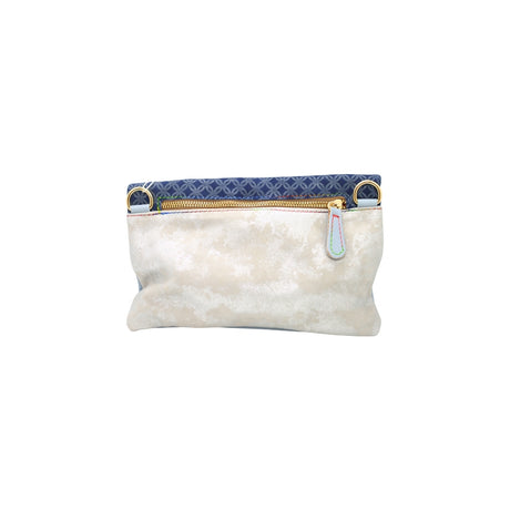 Ebarrito Blue Pattern Foldover Leather Clutch Bag