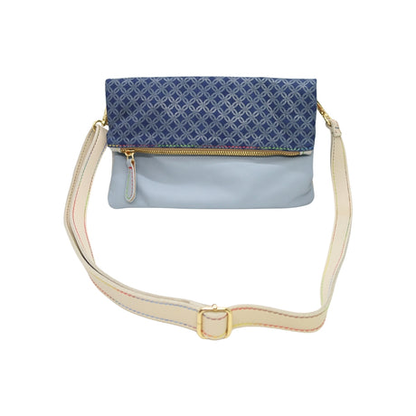 Ebarrito Blue Pattern Foldover Leather Clutch Bag