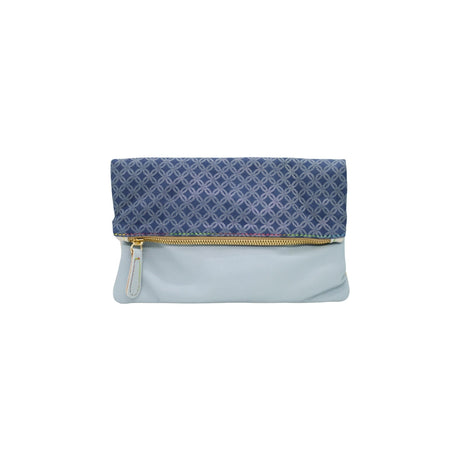 Ebarrito Blue Pattern Foldover Leather Clutch Bag