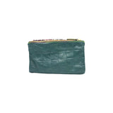 Ebarrito Tweed Fabric and Embossed Foldover Leather Clutch