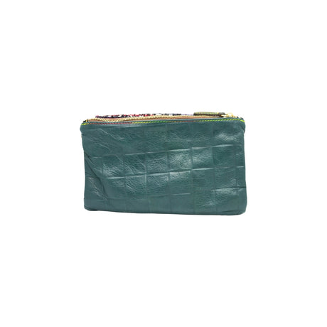 Ebarrito Tweed Fabric and Embossed Foldover Leather Clutch