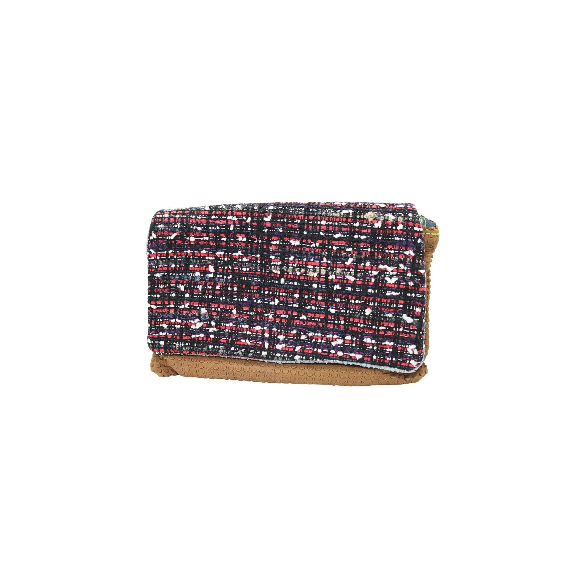 Ebarrito Tweed Fabric and Embossed Foldover Leather Clutch
