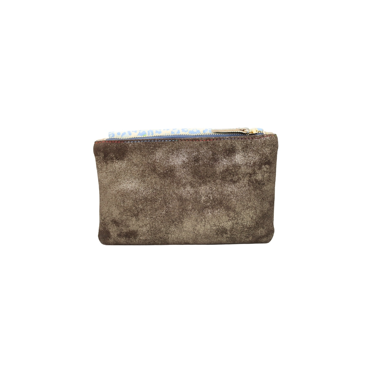 Metallic Brown and Leopard Print Leather Clutch