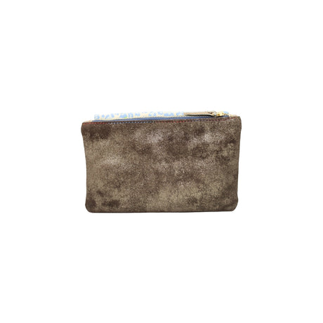 Metallic Brown and Leopard Print Leather Clutch