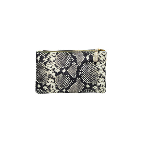 Ebarrito Black and White Snakeskin Foldover Leather Clutch