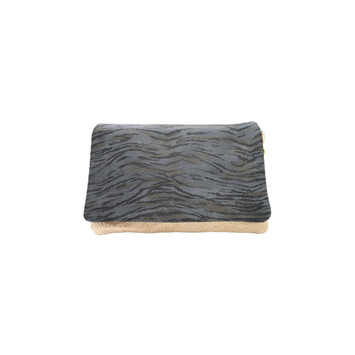 Ebarrito Black and White Snakeskin Foldover Leather Clutch
