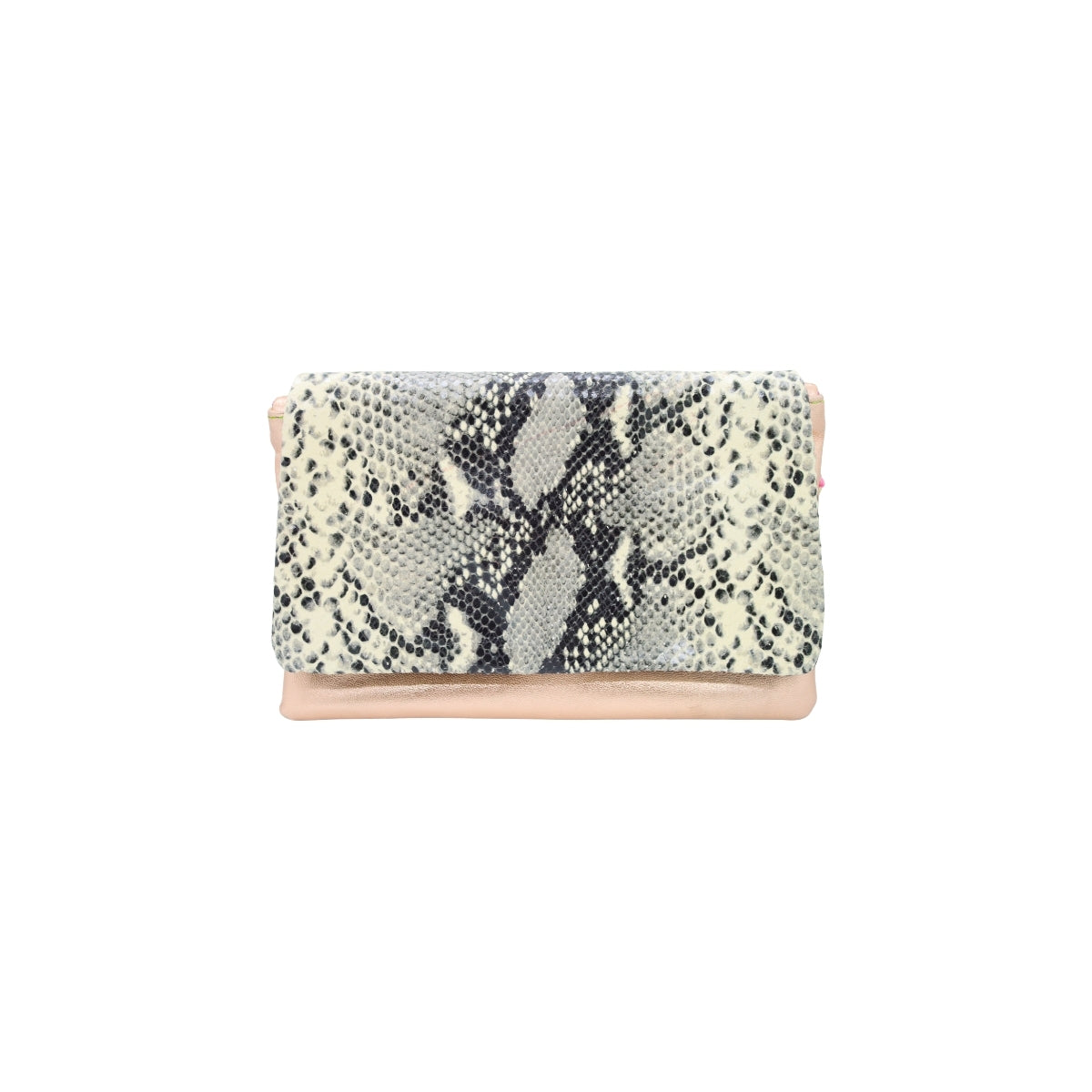 Ebarrito White Leather and Snakeskin Clutch