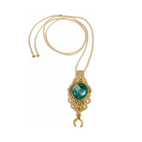 You & Eye Moss Agate Macrame Long Necklace