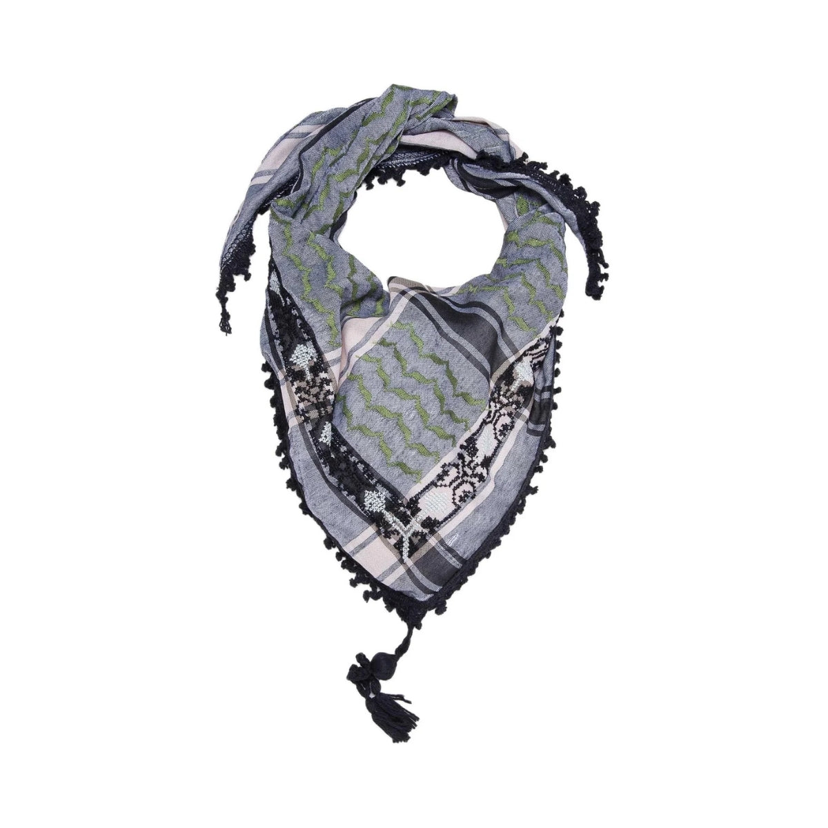 SEP Mini Green Four Shades on Grey Keffiyeh with Tassel
