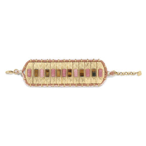 The Sisters Dubai Pink & Tiger Eye Tiled Stone Gold Wide Bracelet
