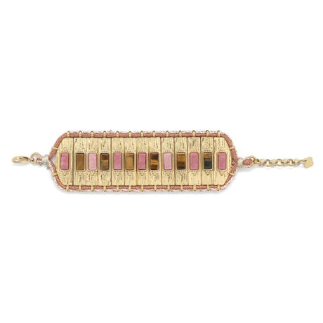 The Sisters Dubai Pink & Tiger Eye Tiled Stone Gold Wide Bracelet
