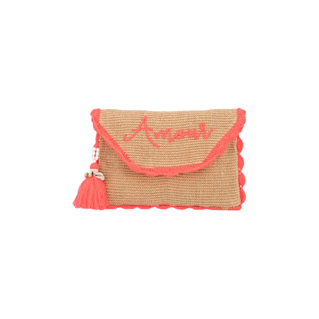 Alex.Max Amour Embroidered Jute Clutch with Tassel