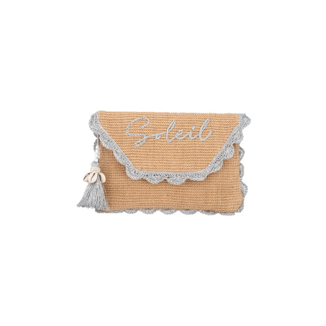 Alex.Max Soleil Embroidered Jute Clutch with Tassel