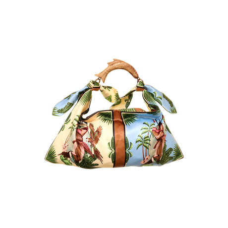 Alex.Max Tropical Birds Print Shoulder Bag with Wooden Handle