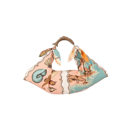 Alex.Max Seashells and Beach Print Shoulder Bag with Wooden Handle