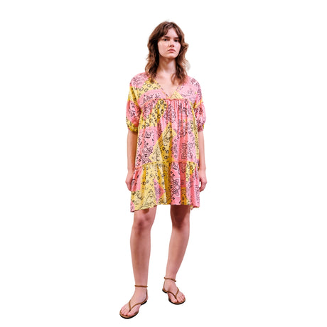 Alex.Max Pink and Yellow Bandana Patchwork Mini Dress