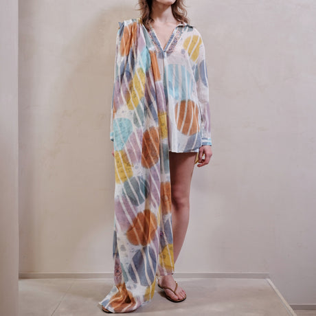 Polka Dot Tie Dye Scarf with Embroidery